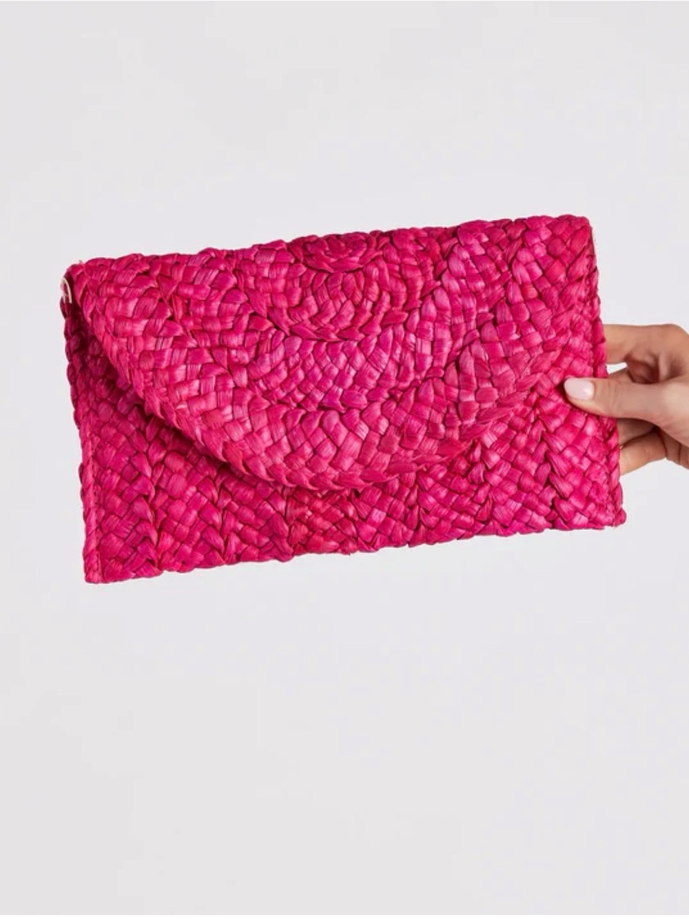Woven Straw Envelope Clutch - Pinkish Red